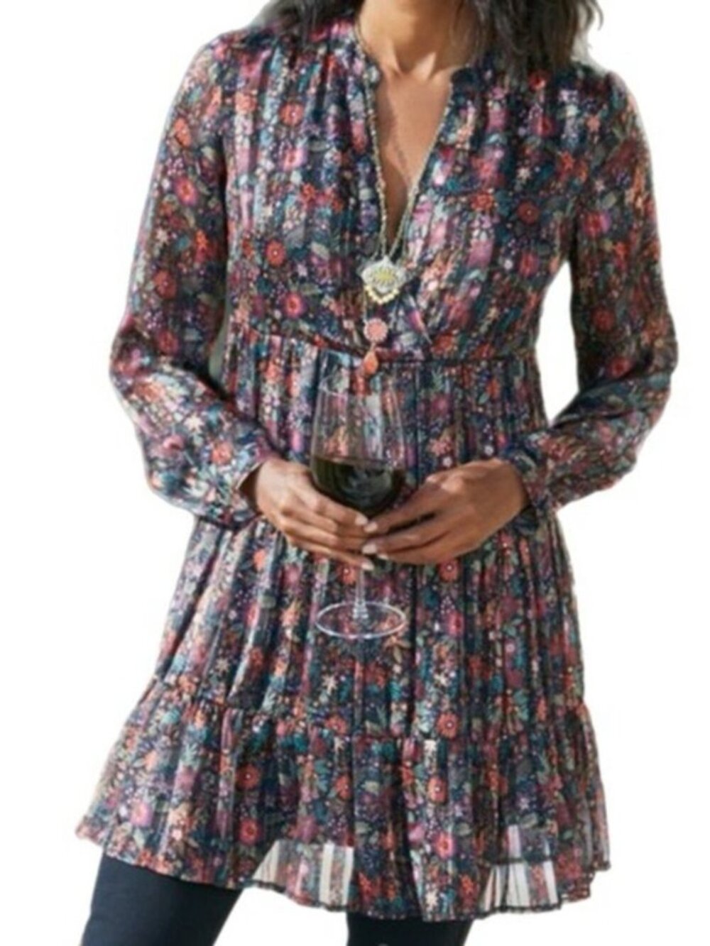 Soft Surroundings Castille Ruffle Tunic Dress Boho Floral Tiered